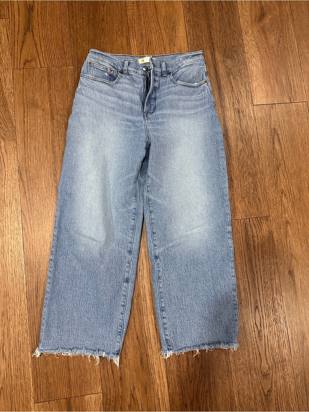 Madewell Light Blue Wide-Leg Crop Jeans with Frayed Hem